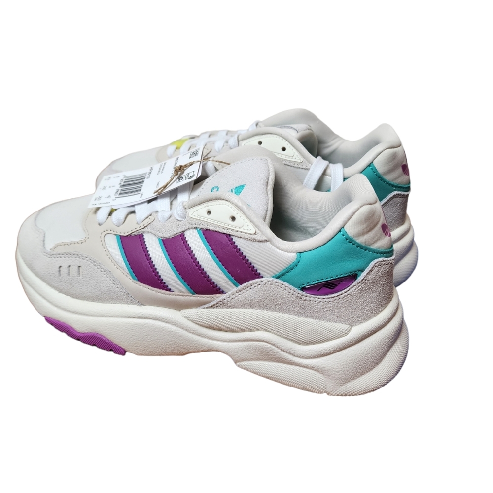 Adidas retropy f90 sneakers in off white and purple